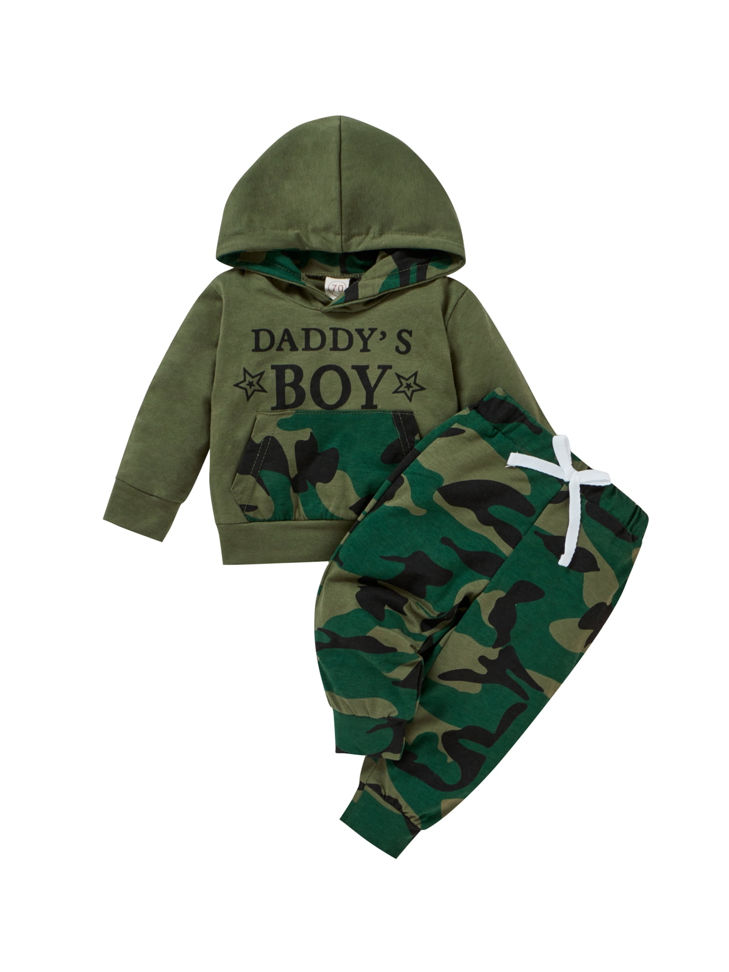 Sunisery 2Pcs Infant Toddler Baby Boys Clothes Letters Print Hooded Long Sleeve Sweatshirt + Camouflage Pants Outfits Daddy's Boy 9-12 Months
