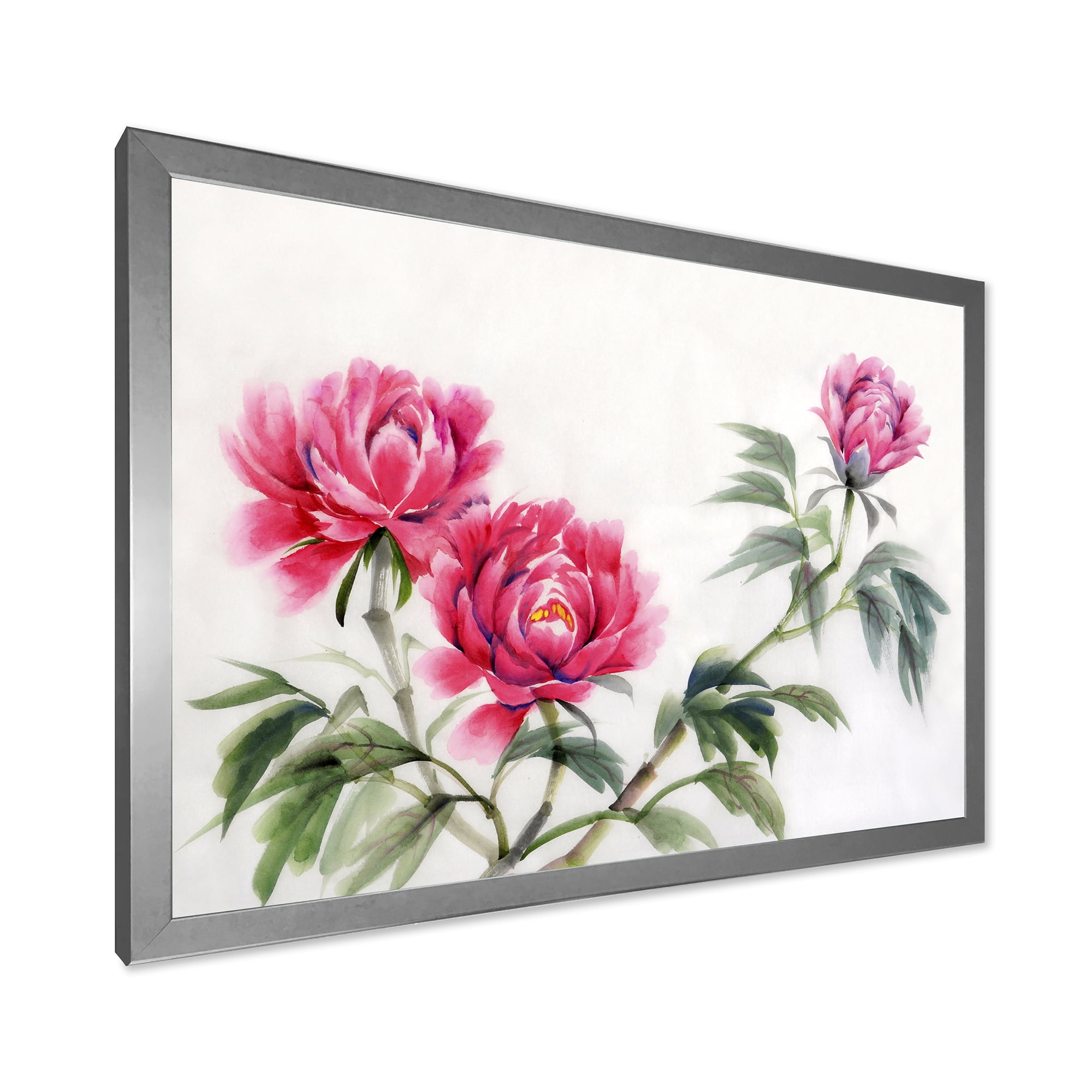 Designart 'Three Vintage Red Peonies Flowers' Traditional Framed Art Print