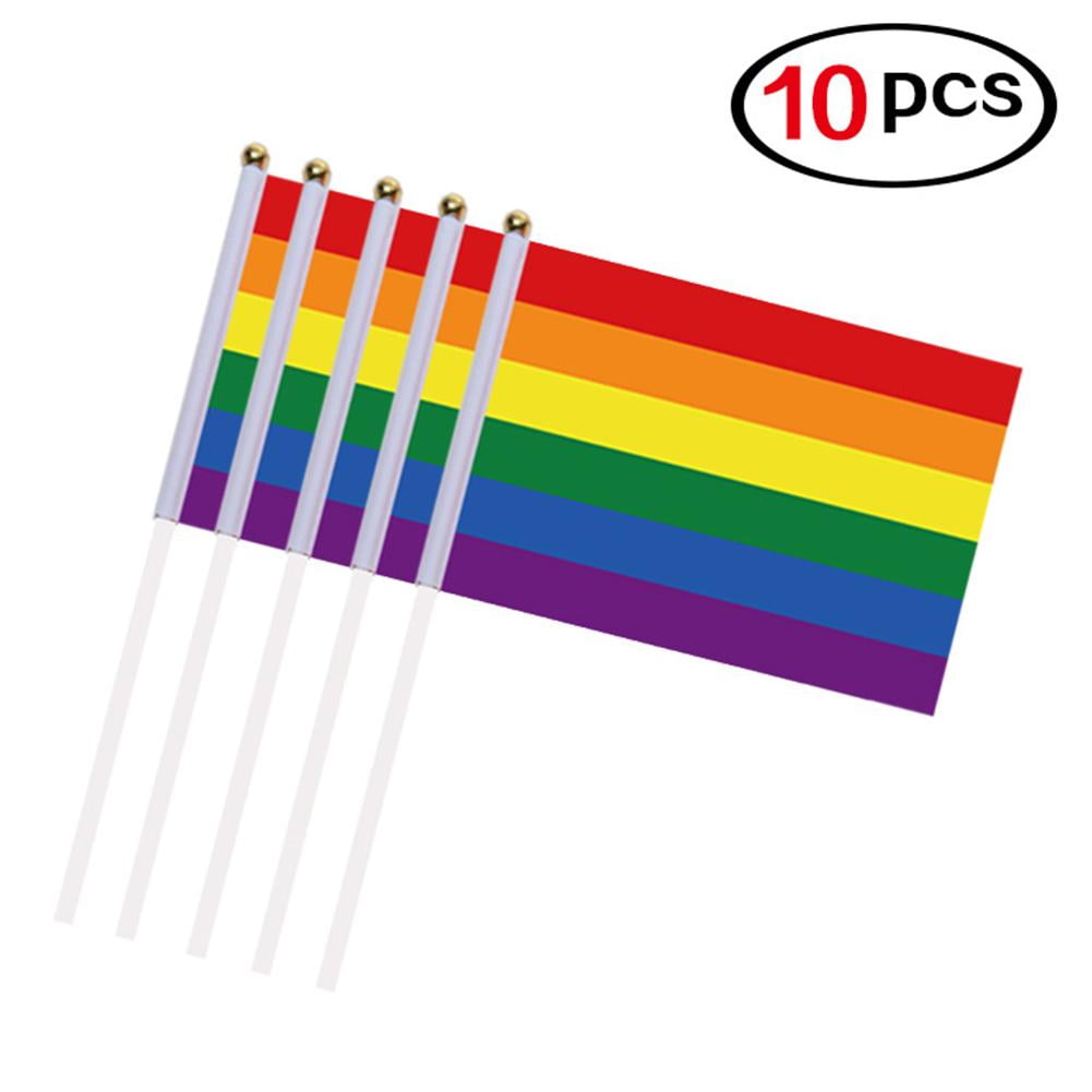Gay Pride Rainbow Stick Flag,10Pcs,Mini Gay ​Handheld Small Rainbow Stick ​Flags,Flags Handheld Stick Flags for Mardi Gras Pride Parade Rainbow Festival Party Decorations