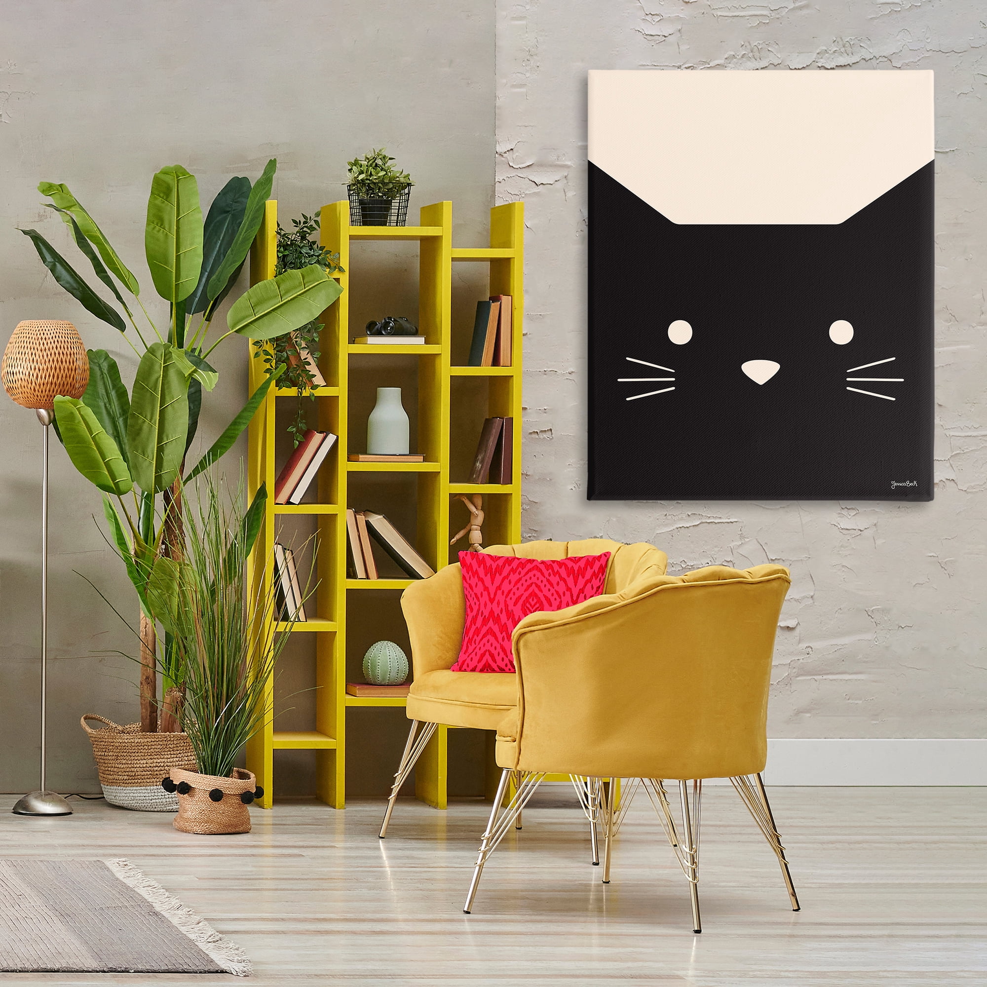 Stupell Industries Black Cat Close Up Animals Painting Wrapped Canvas Art Print Wall Art, 36 x 48