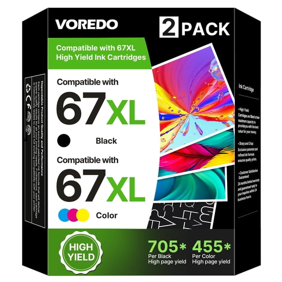 67XL Ink Cartridges Black/Color Combo Pack Compatible for HP Ink 67 67XL Work for DeskJet 2827e 2700 2700e 2755 2755e 2855e 4100 4155e 4133e 4255e En