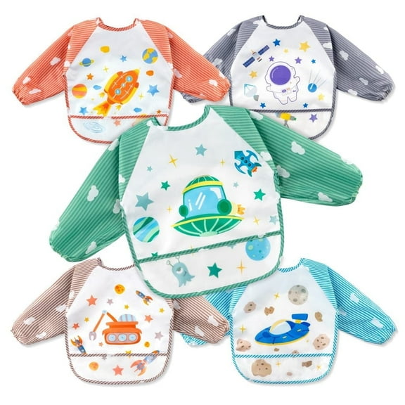 Haooryx Long Sleeved Bib for Babies Toddlers Waterproof 5Pcs