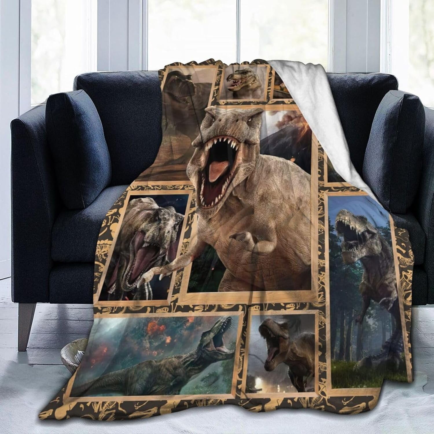Cool Dinosaur Blanket Dino Throw Blanket 3D Animals Print Plush Fuzzy Fleece Blanket for Girls Boys Super Soft Warm Cozy Flannel for Kids Teens Adults Bed Sofa 80"x60"