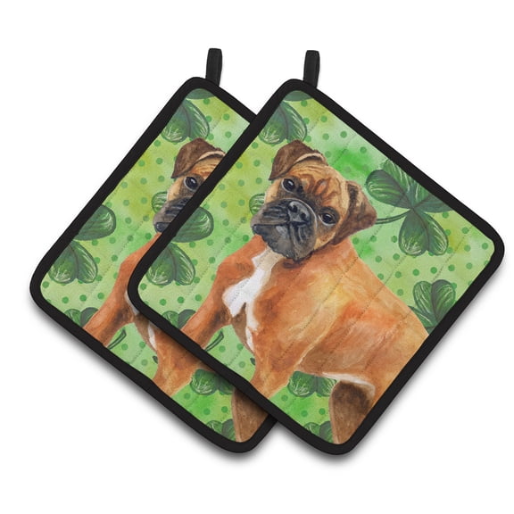 German Boxer St Patrick's Pair of Pot Holders