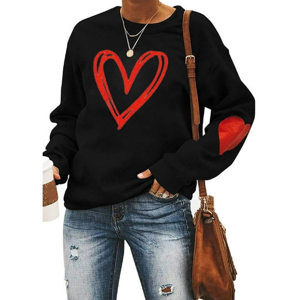 Sudadera KVADN de manga larga con estampado de corazones de San Valentín para mujer