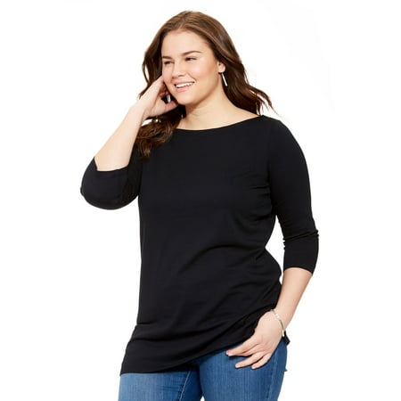 British Boatneck Tee - Plus Size Boatneck Three-quarter Sleeve Perfect Tee