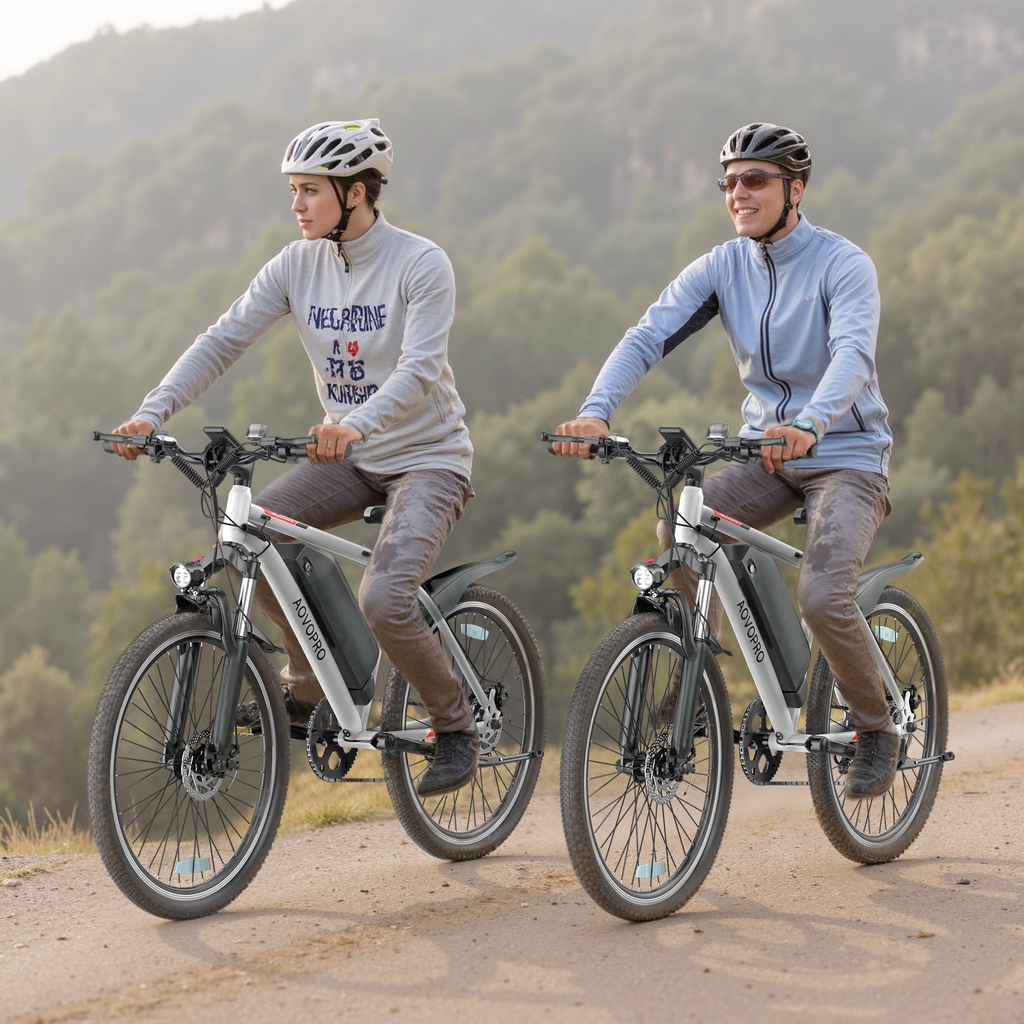 AOVOPRO BK1350 White Adult Electric Bicycles, 350W 26" Electric Mountain Bicycle, 48V Battery, 22Mph Electric Mountain Bike, Adjustable 7 Speed E-Bikes for Adults UL2849