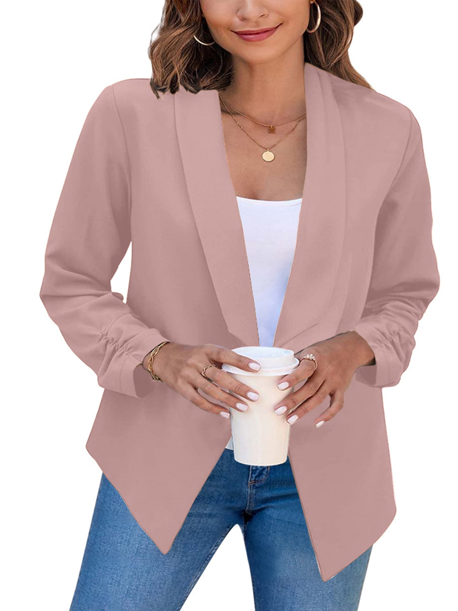 Frontwalk Oversized Casual Blazers For Women Long Sleeves Open Front Basic Lightweight Solid