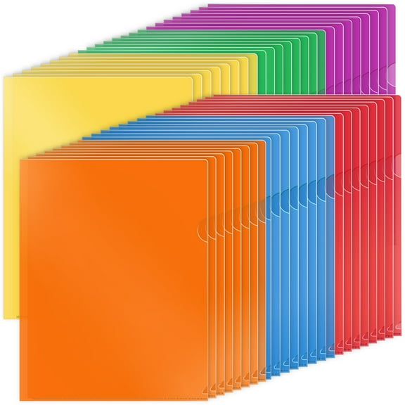 MaxGear 48-Pack Colored Document Sleeves, 6 Assorted Colors L-Shaped Plastic Folders, Letter Size 8.5x11 Project Pockets, Acid-Free