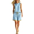 thumbnail image 2 of Cagogo Women Plus Size 2 Piece Shorts Set Casual Summer Vacation Outfits Loose Sleeveless Round Neck Tops Shorts Matching Lounge Sets Boho Cruise Travel Clothes, Light Blue 3XL, 2 of 7