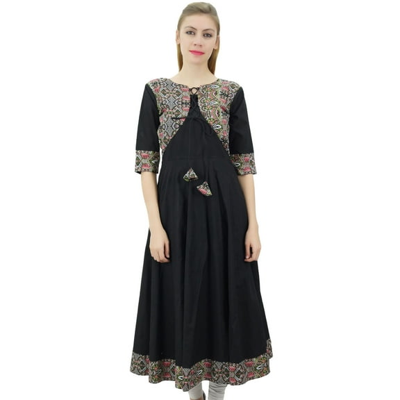 Phagun Womens Black Cotton Anarkali Jacket Style Kurti Designer Dress-4