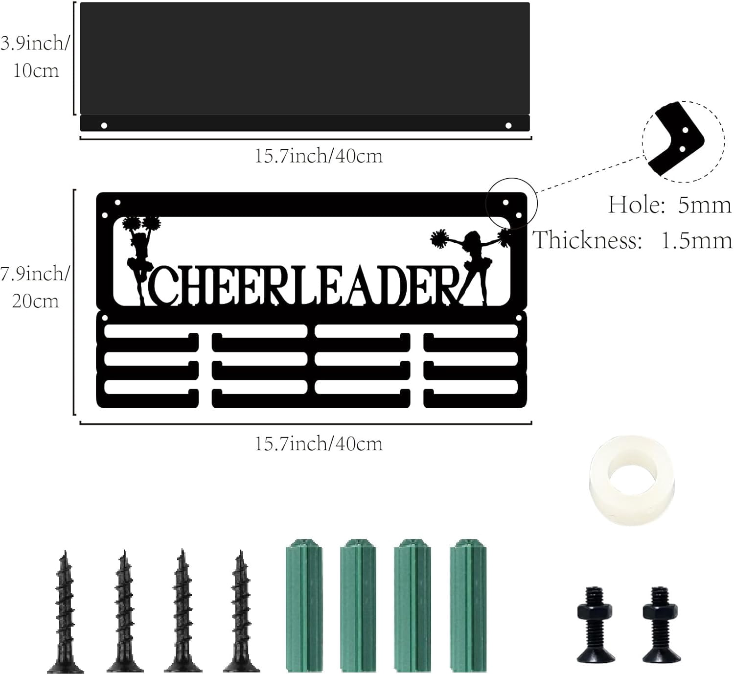 Cheerleader Medal Holder Cheerleading Medal Hanger Trophy Shelf Display with 12 Hooks Sports Medal Rack with Shelf for Wall Mount Stand Hold 60+ Medals Awards Ribbons Running 15.7x8x4Inch Black DIY