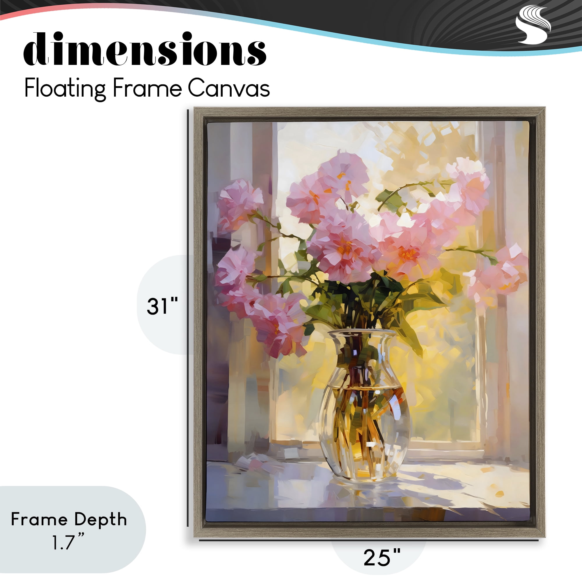 Stupell Industries Pink Flowers in Sunlit Vase Brown Framed Floater Canvas Wall Art, design by Creative Studio