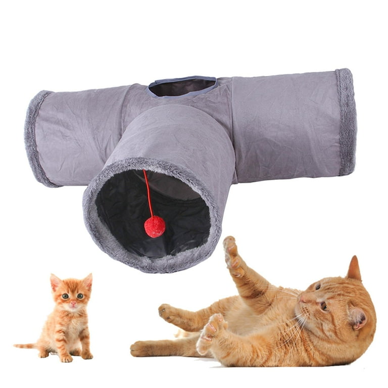 Cat Tunnels for Indoor Home Tunnel Tub Toys Collapsible Interactive Toy Bed with Ball for Kitten Gray