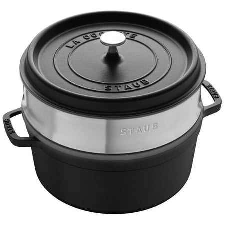 STAUB Cast Iron Black Matte Round Cocotte with Steamer 5.5 qt. / 5.2 L