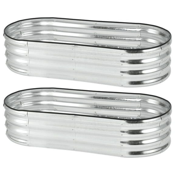 Galvanized Raised Garden Bed Kit,Planter Raised Boxes with Open-Ended Base,Galvanized Planter Oval Large Metal Raised Garden Boxes Outdoor for Vegetables Flowers,Tool-Free Assembly