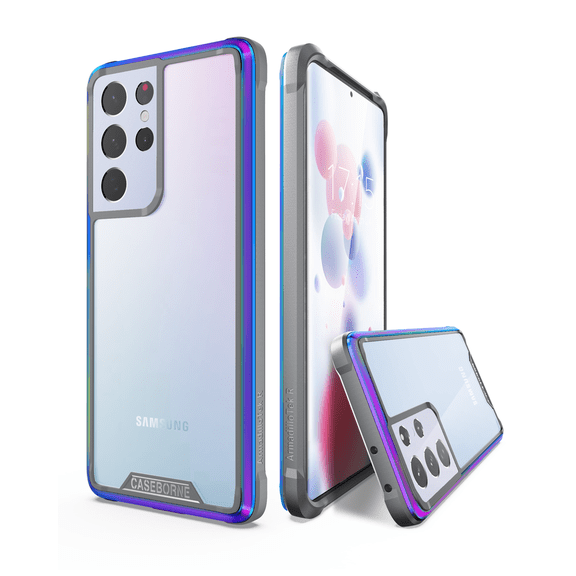 CaseBorne ArmadilloTek R Compatible with Samsung Galaxy S21 Ultra 5G Hybrid Clear Case (2021 Release) - Aluminum Iridescent