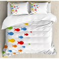 thumbnail image 3 of Ocean Animal Decor Twin Size Duvet Cover Set, Types of Colored Fishes Floats on Grey Background Cute Sea Mammals Pattern, Decorative 2 Piece Bedding Set with 1 Pillow Sham, Multi, by Ambesonne, 3 of 4