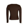 thumbnail image 6 of Women's Spring Ribbed Knit Sweater Long Sleeve Crewneck Shirts Slim Fitted Casual Basic Tee Tops Fashion Clothes Coffee XL, 6 of 7