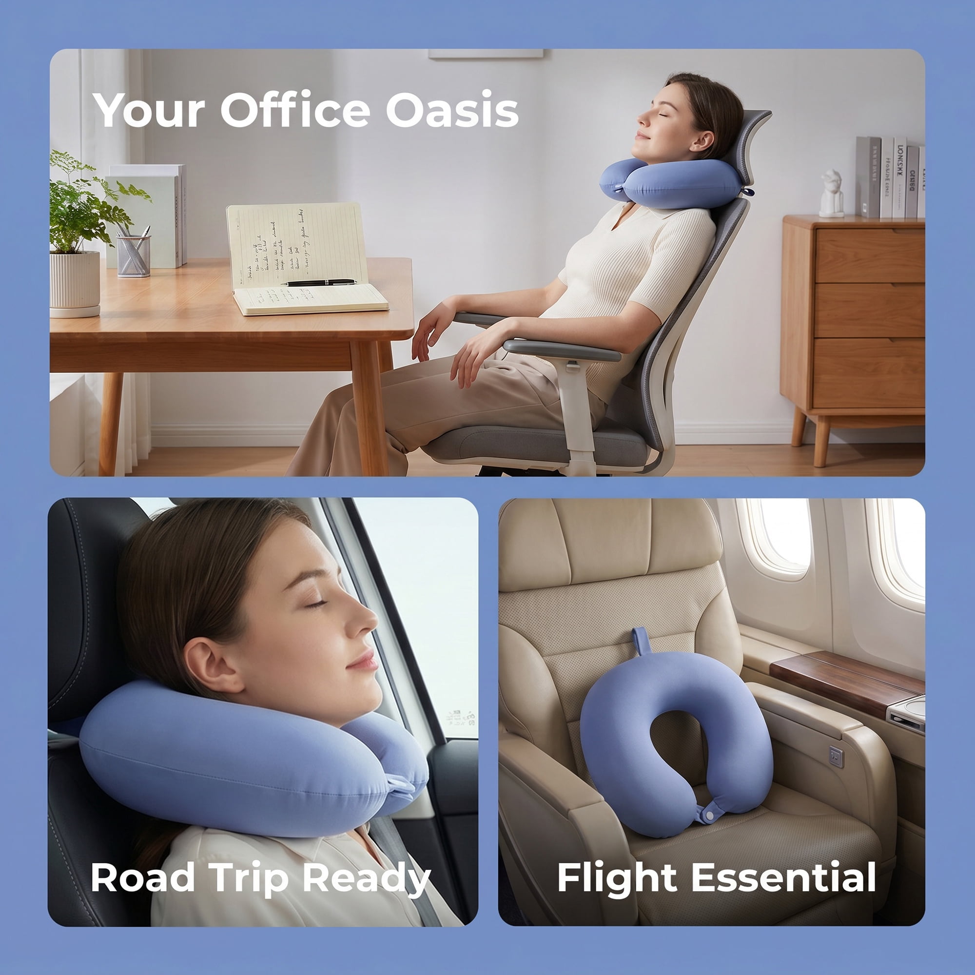 Unique Bargains Memory Foam Travel U Shape Neck Pillow Head Rest Blue-gray 12"x12"x4"