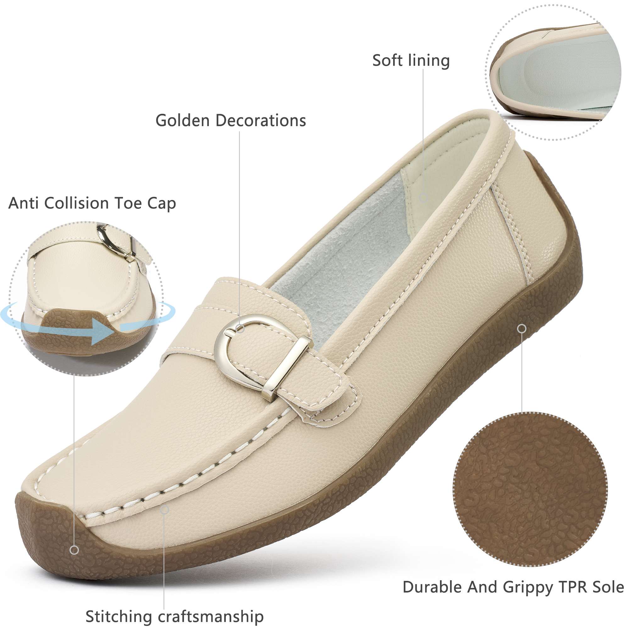 Ecetana Women's Leather Loafers Slip-On Dress Flats photo 4