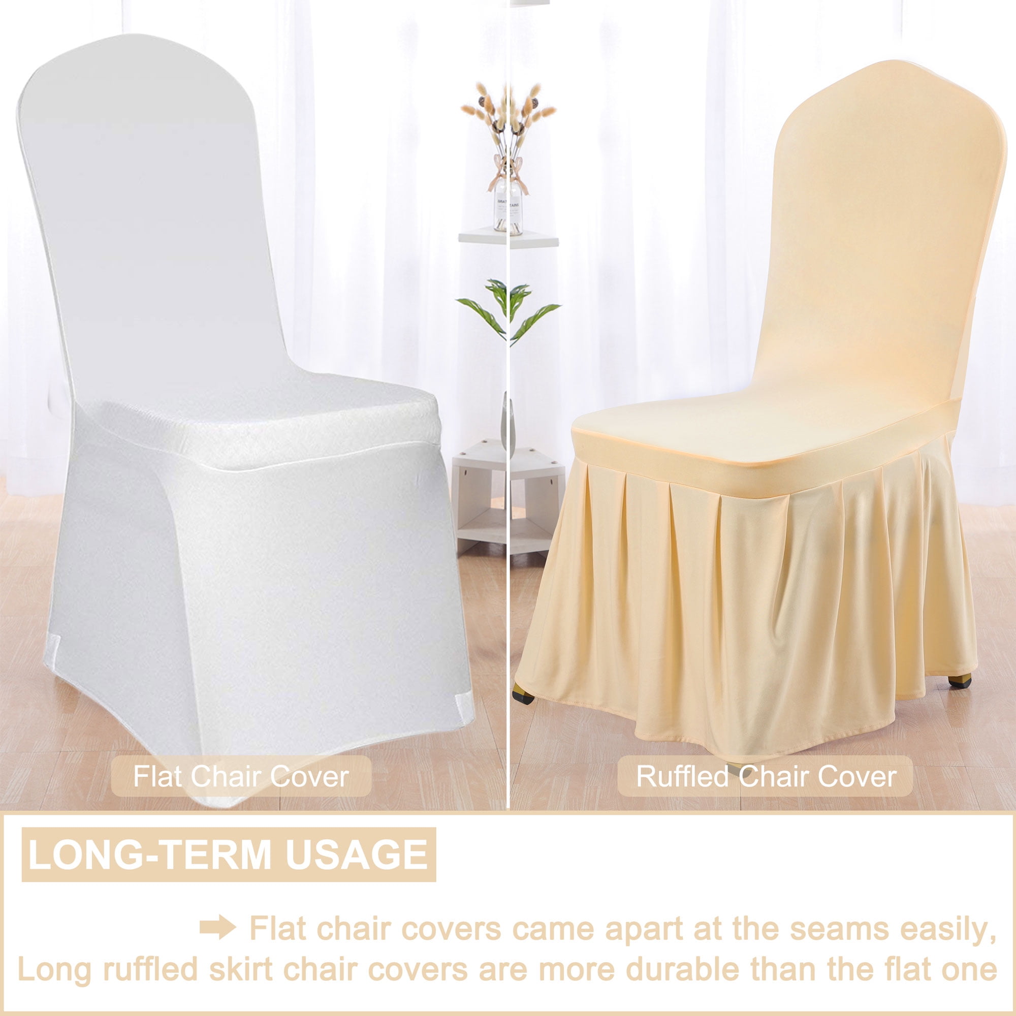 Spandex Chair Covers Long Ruffled Skirt Slipcovers For Wedding Banquet Party Black 10pcs