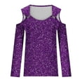 thumbnail image 2 of Tiqkatyck Going Out Tops for Women Clearance, Women's Plus Size Shirt with Plain Glitter Print Off The Shoulder Party Metallic V Neck Long Sleeve Sequin Tops for Women Plus Size Tops for Women Purple, 2 of 6