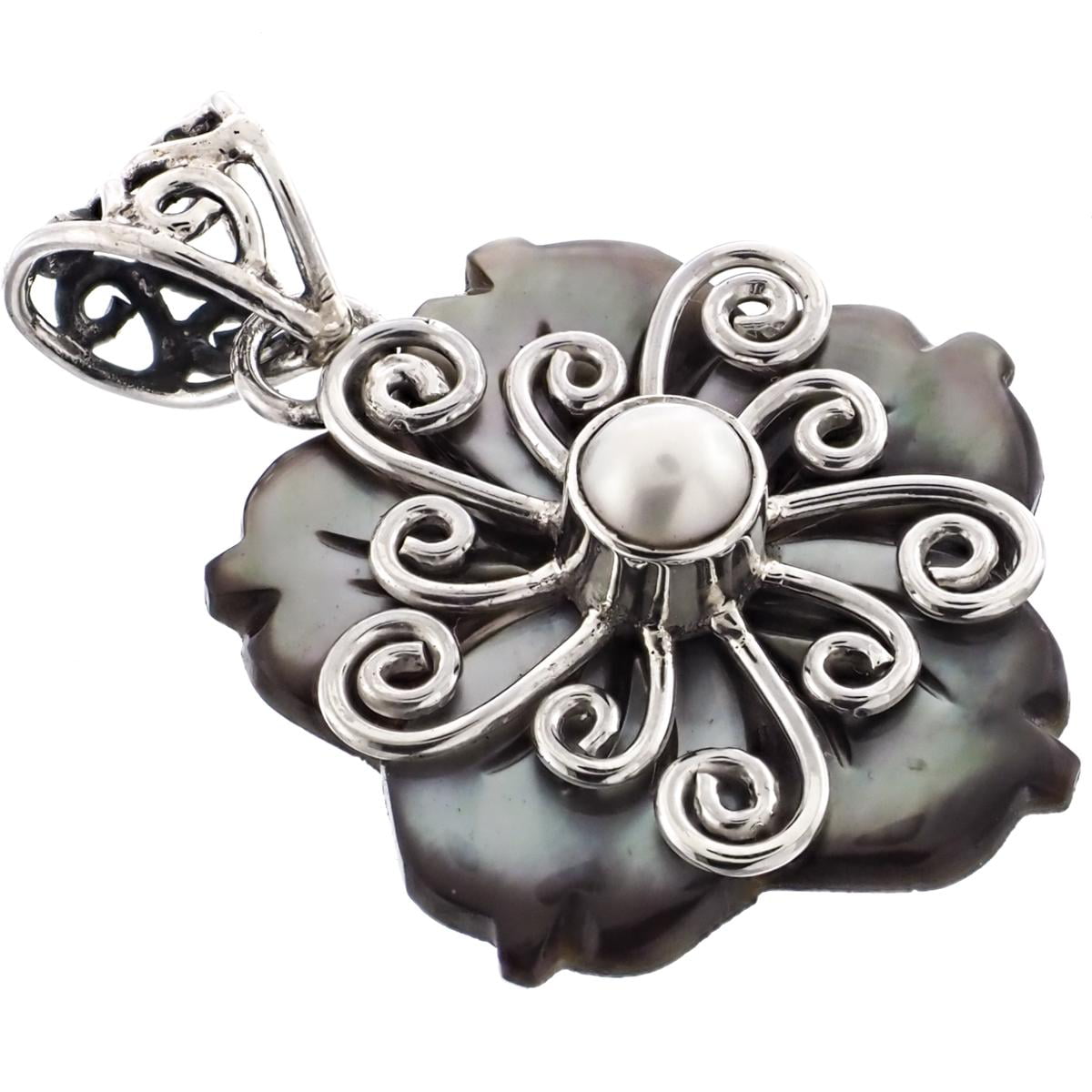 2 3/16" MOTHER OF PEARL SHELL BUDDHA 925 STERLING SILVER pendant 