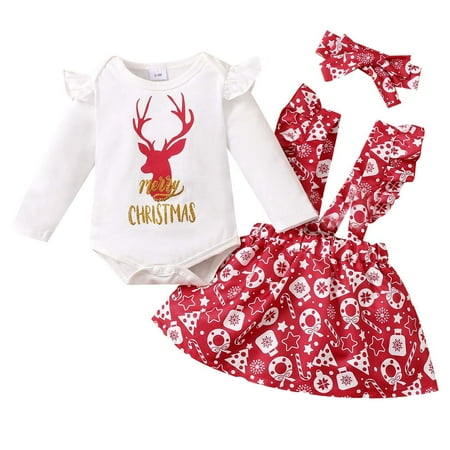 

Icvfdpl Toddler Girls Outfits Set Children S Deer Head Printed Christmas Strap Skirt Three Piece Bow Princess Skirt Headdress Casual Outfit Out Wear