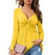 thumbnail image 1 of Pntutb Primavera Mujer Moda Cuello en V Manga larga Color sólido Sexy Casual Tee tops Pntutb Pntutb-474, 1 of 8