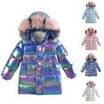 thumbnail image 3 of CHEEREAM Kids Girls Thermal Jacket Overcoat Metallic Hooded Stand Collar Detachable Fur Long Sleeve Warmth Outerwear, 3 of 3