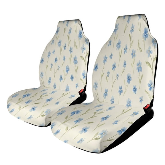 Blue Floral Pattern Set of 2Pcs Car Seat Covers Easy Clean Automobile Seat Protector Car Interior Accessories