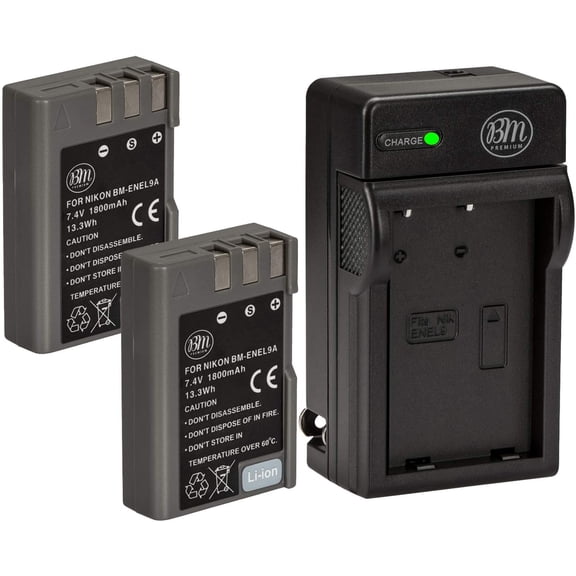2 Pack of EN-EL9, EN-EL9A Batteries and Battery Charger for Nikon D5000, D3000, D60, D40x & D40 Digital SLR Camera