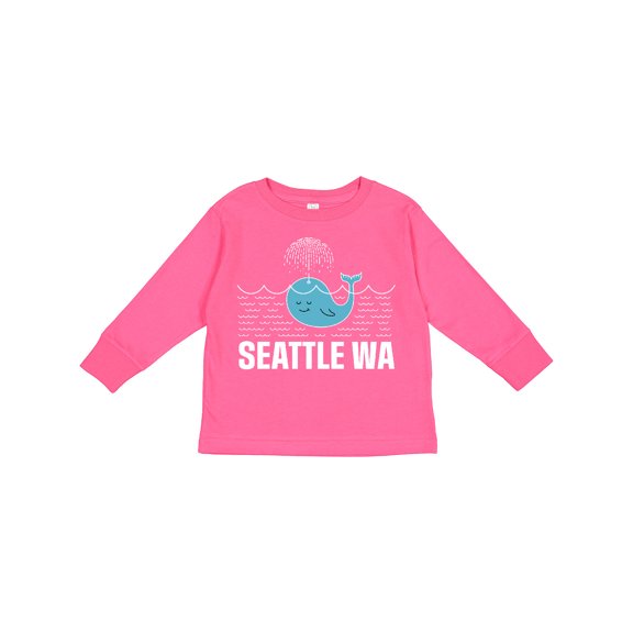 Inktastic Seattle Washington Cute Whale Travel Boys or Girls Long Sleeve Toddler T-Shirt