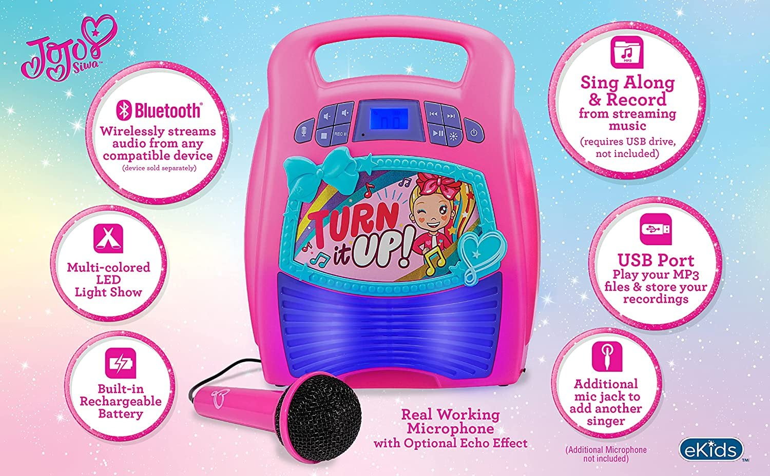 Buy eKids JoJo Siwa Bluetooth Portable Mp3 Karaoke Machine Player Light