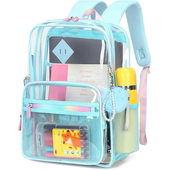 Heavy-duty transparent backpack for school, sporting events, concerts, suitable for ages 12 to 18