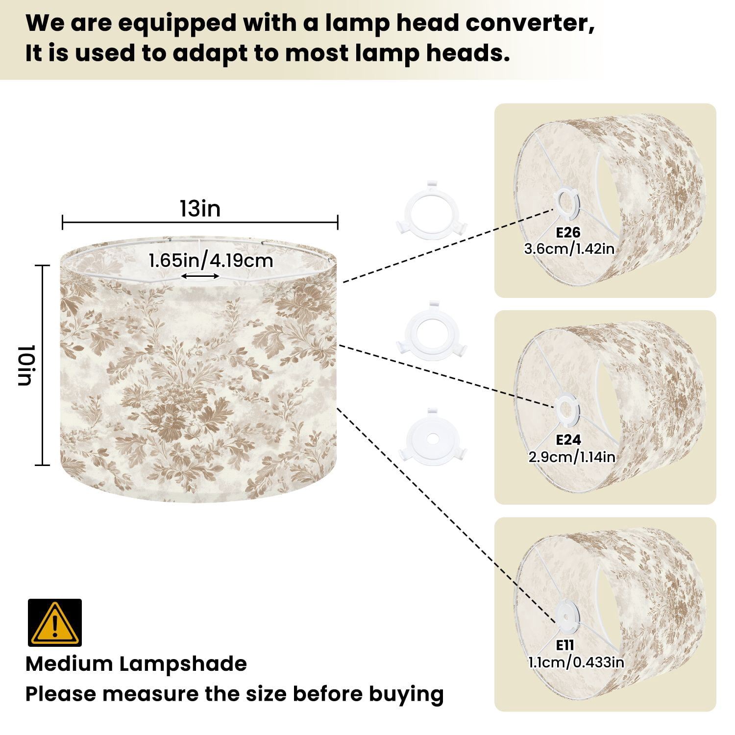 Linen Drum Lamp Shades Vintage Floral Soft Beige Brown Tones 13" x 13" x 10" Lampshade for Table Lamps Floor Lamps Lamp Shade Replacement Easy Assembly Required