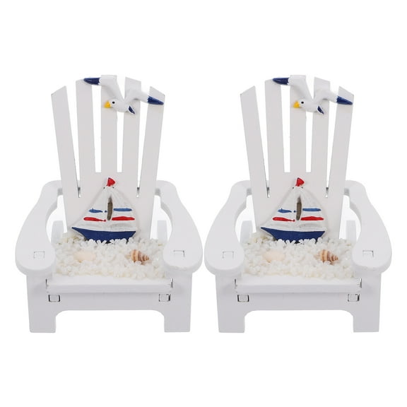 2pcs Mini Beach Chair Ornaments Wooden Mediterranean Home Decor