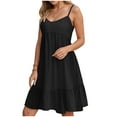 thumbnail image 2 of vigerkar Womens Summer Dresses 2025 V Neck Sleeveless Mini Babydoll Dress Casual Loose Swing Ruffled Tiered Beach Sundress Black, L, 2 of 8