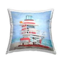 Stupell Industries Lifeguard Hut Landscape Square Decorative Printed Throw Pillow, 18 x 18