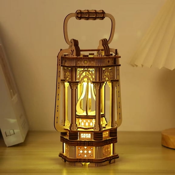 3D Wooden Puzzles for Adults Vintage Lantern Model Kits with Light, to Build Home