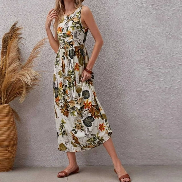 Fankiway Jupe Sans Manches en Coton Imprimée Décontractée pour Femmes, Printemps et Été, Grande Taille