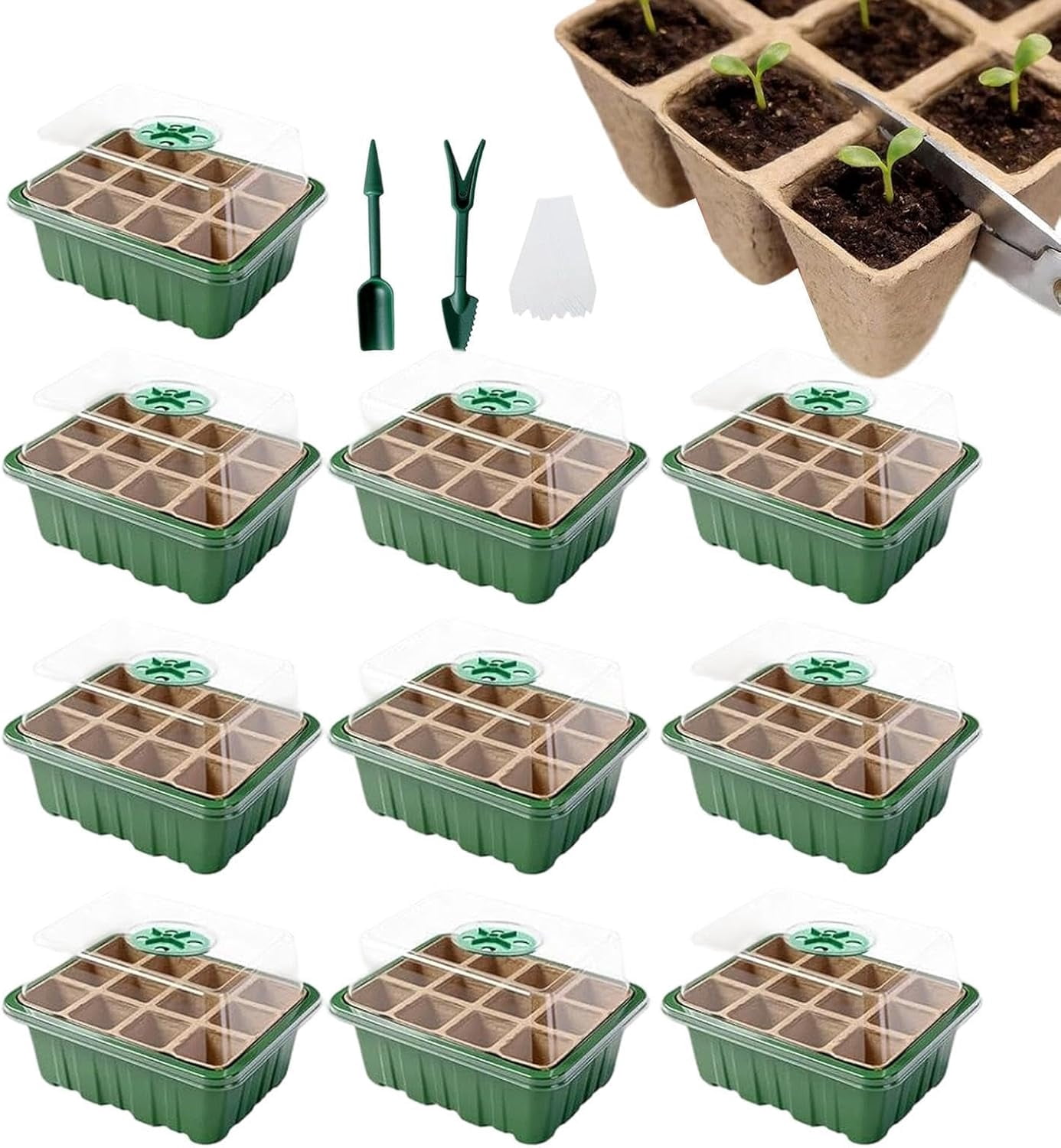 Seedling Tray Piece Mini Greenhouse Kit, 120 Cell Plant Germination Trays, Moisture Dome Seed Starter for Indoor Outdoor Garden