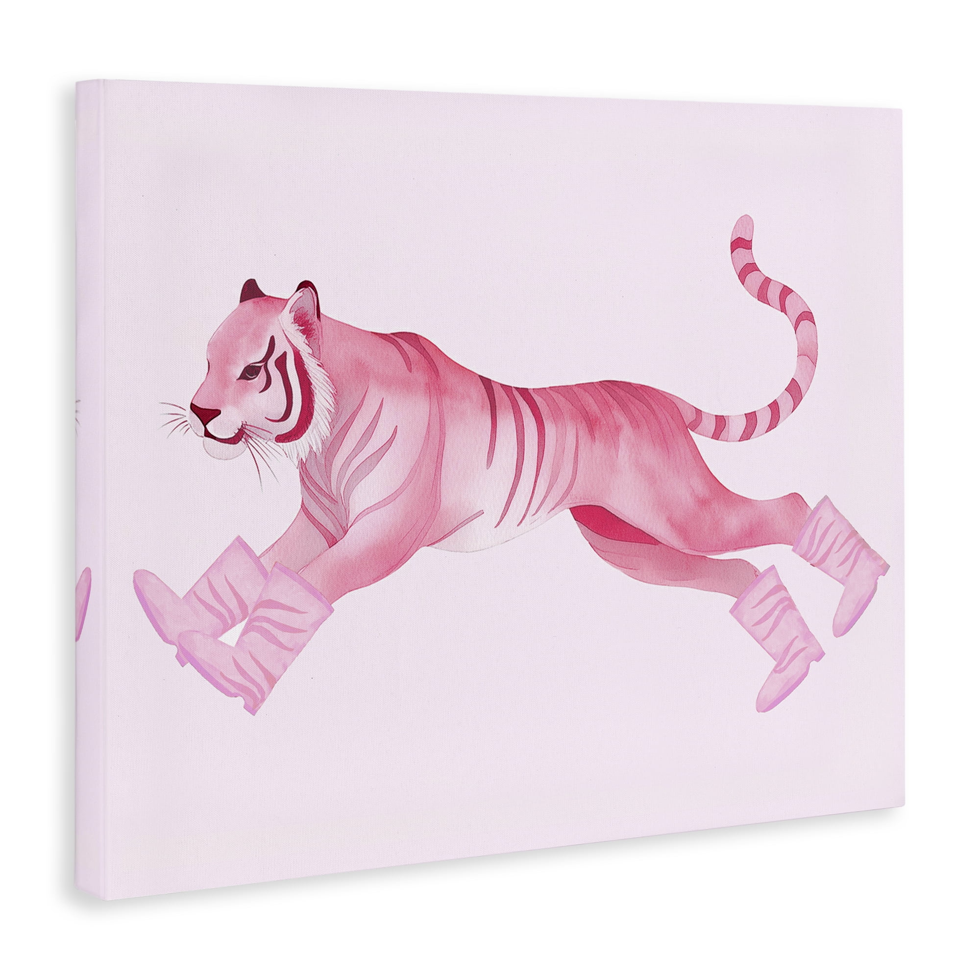 Stupell Industries Running Tiger in Boots Animals Painting Wrapped Canvas Art Print Wall Art, 48 x 36
