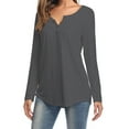 thumbnail image 5 of SHIBEVER Fall Casual Button Tunics Tops for Women Long Sleeve Trendy V Neck Pleated T-Shirts Blouses Grey, 5 of 6