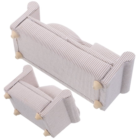 OUNONA 2-Piece Miniature Dollhouse Living Room Sofa Set with Cushions and Wooden Frame