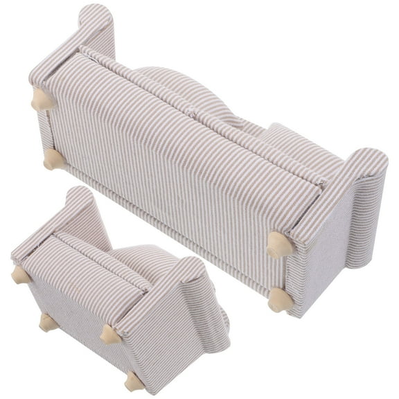 OUNONA 2-Piece Miniature Dollhouse Living Room Sofa Set with Cushions and Wooden Frame