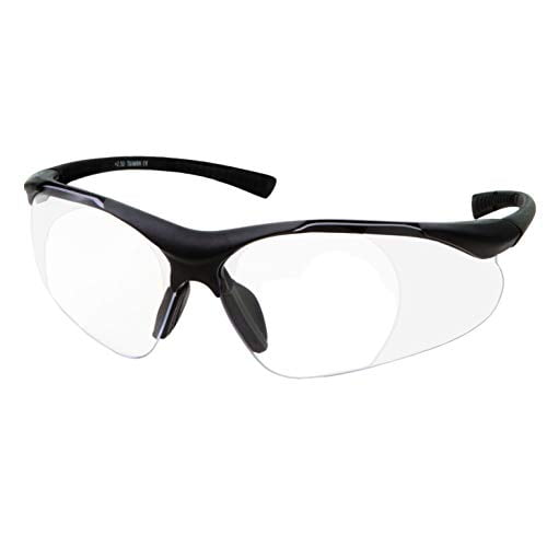 Full Lens Magnification Safety Glasses With Black Frame Clear Lens Magnifying Reading