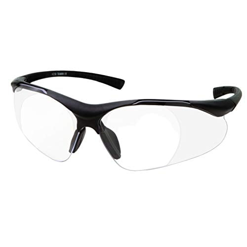 Full Lens Magnification Safety Glasses with Black Frame Clear Lens