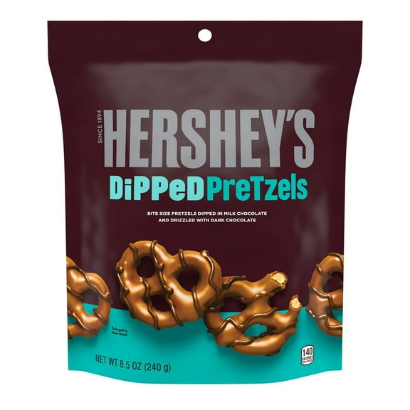 HERSHEY'S, Dipped Pretzels Milk and Dark Chocolate Covered Pretzel Candy, 8.5 oz, Bag